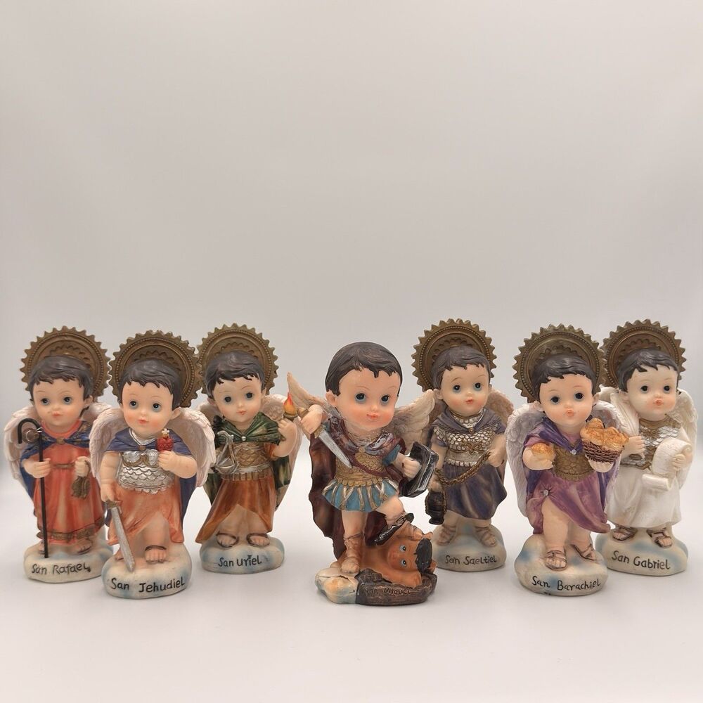 Baby Archangel Figurines Set of 7 Religious Catholic Angels Michael Gabriel RARE